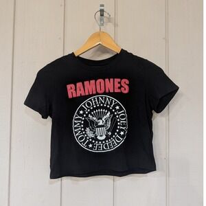 Bravado‎ Ramones Graphic T-Shirt Black Short Sleeve Cropped Band Tee Medium